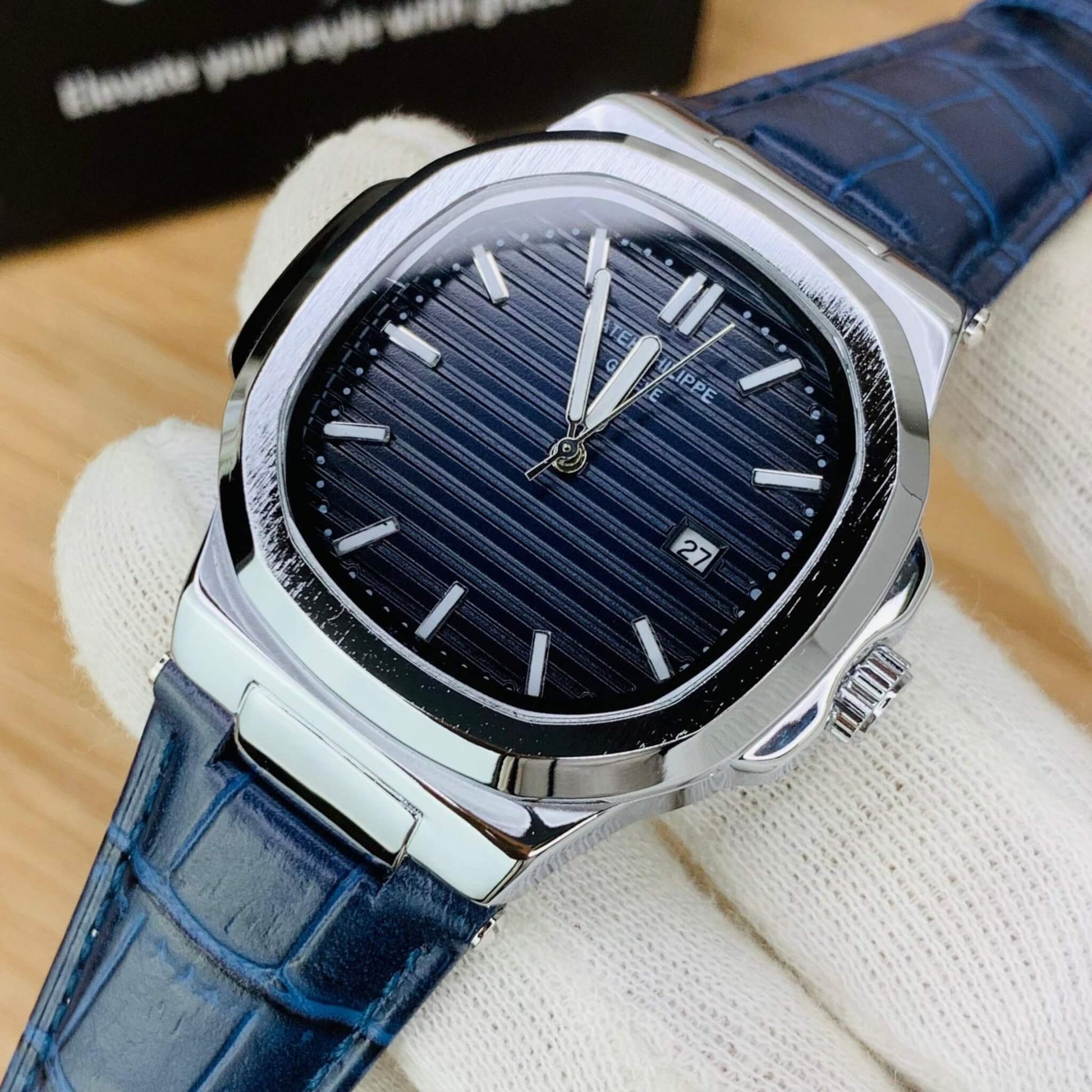 Patek Philippe Nautilus-Inspired Leather Strap Wristwatch For Mens SamFlixx