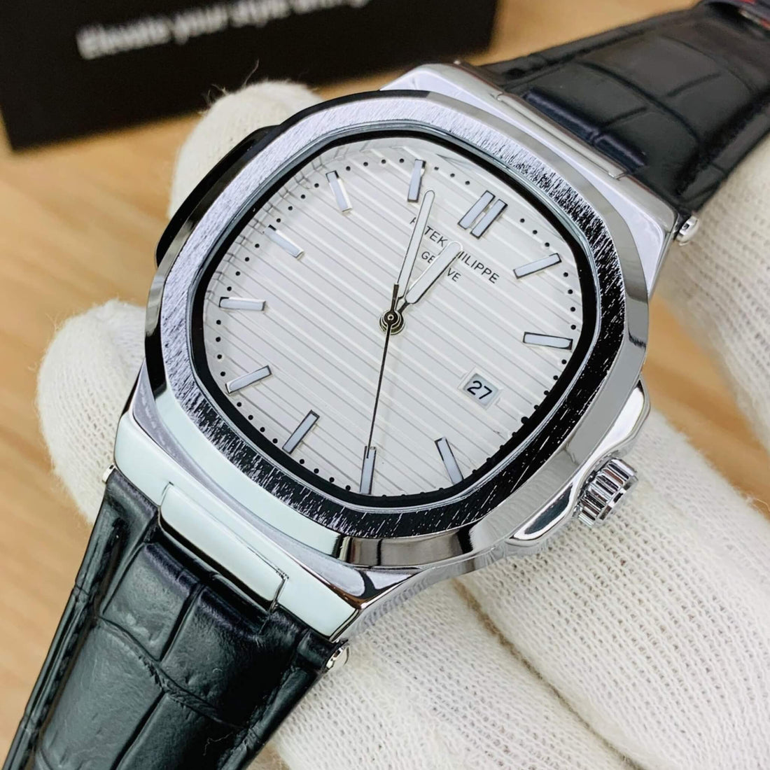 Patek Philippe Nautilus-Inspired Leather Strap Wristwatch For Mens SamFlixx