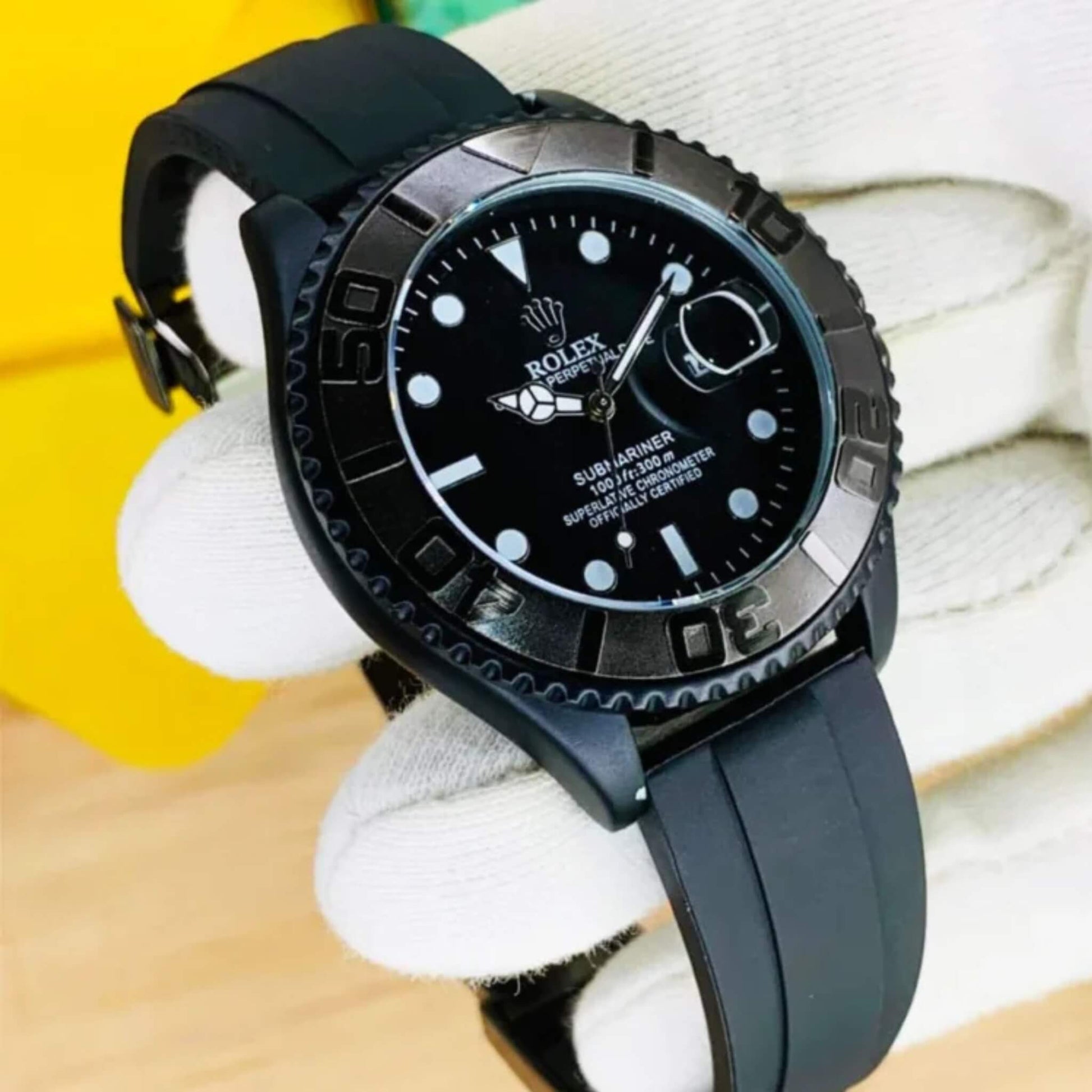 Rolex Yacht Master-Inspired Luxury Watch with Rubber Strap SamFlixx