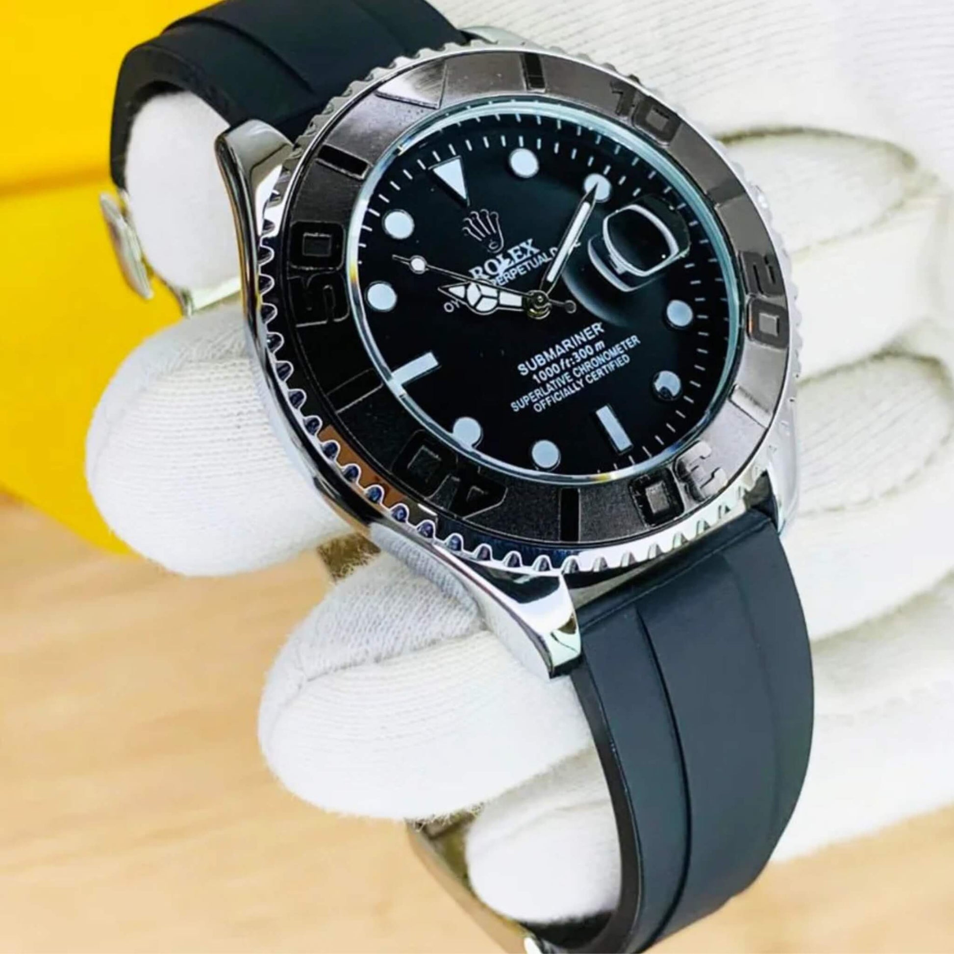 Rolex Yacht Master-Inspired Luxury Watch with Rubber Strap SamFlixx