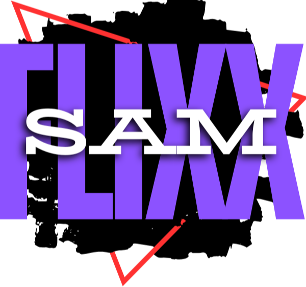 Logo with 'SLAM' text in white and purple on a black and red abstract background