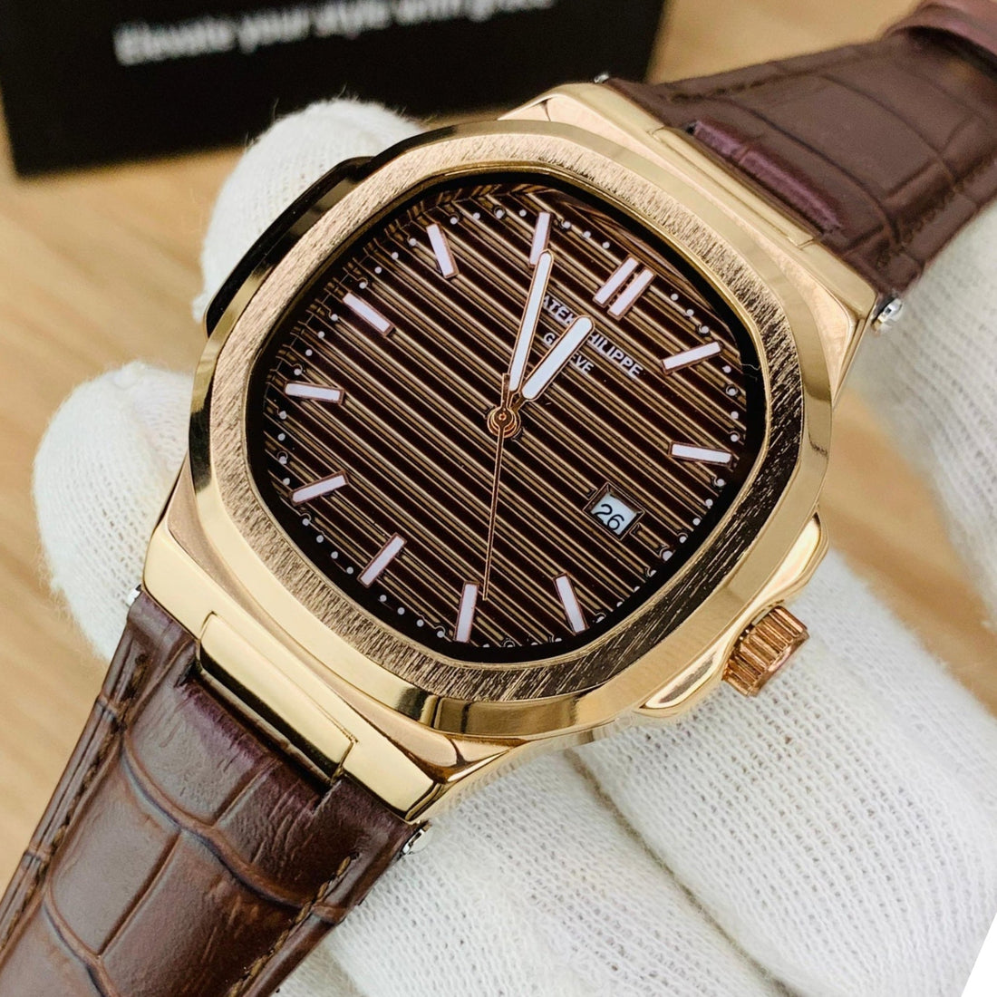 Patek Philippe Nautilus-Inspired Leather Strap Wristwatch For Mens SamFlixx