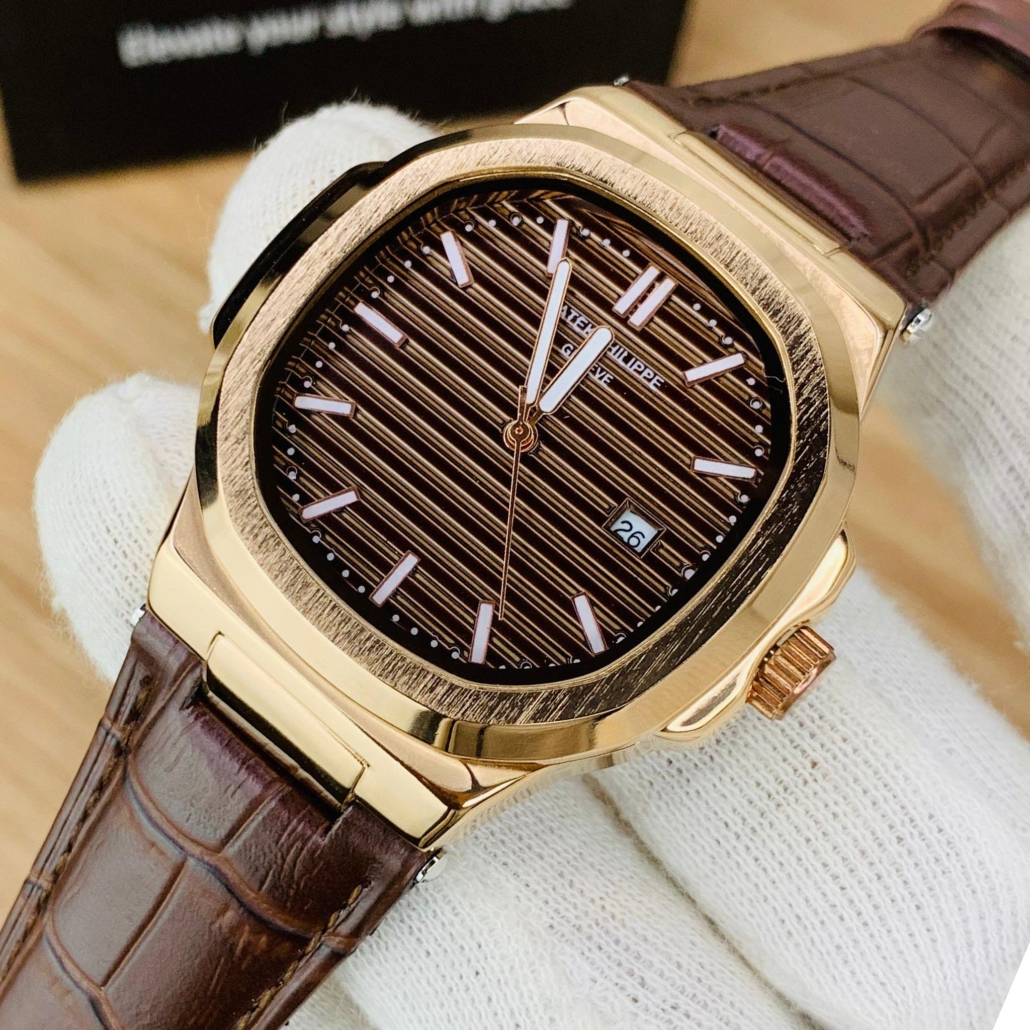Patek Philippe Nautilus-Inspired Leather Strap Wristwatch For Mens SamFlixx