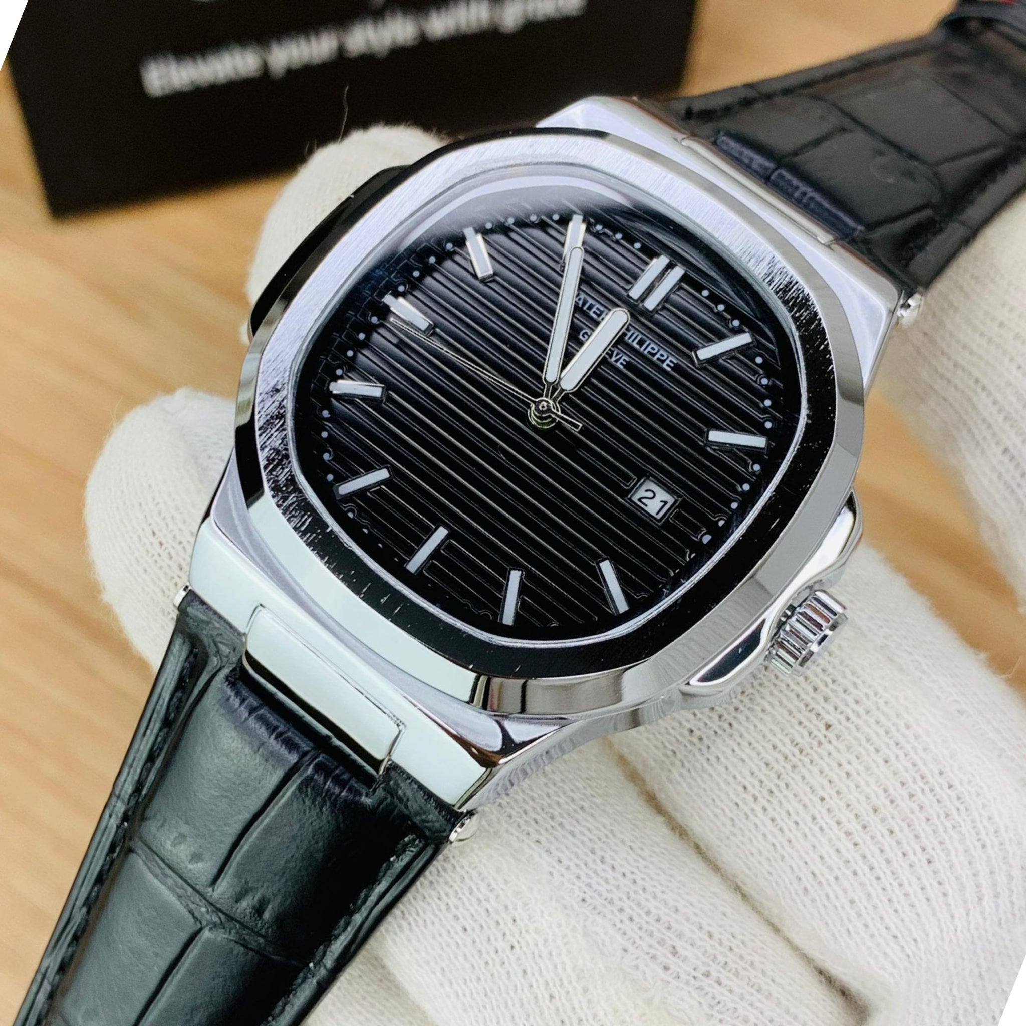 Patek Philippe Nautilus-Inspired Leather Strap Wristwatch For Mens SamFlixx